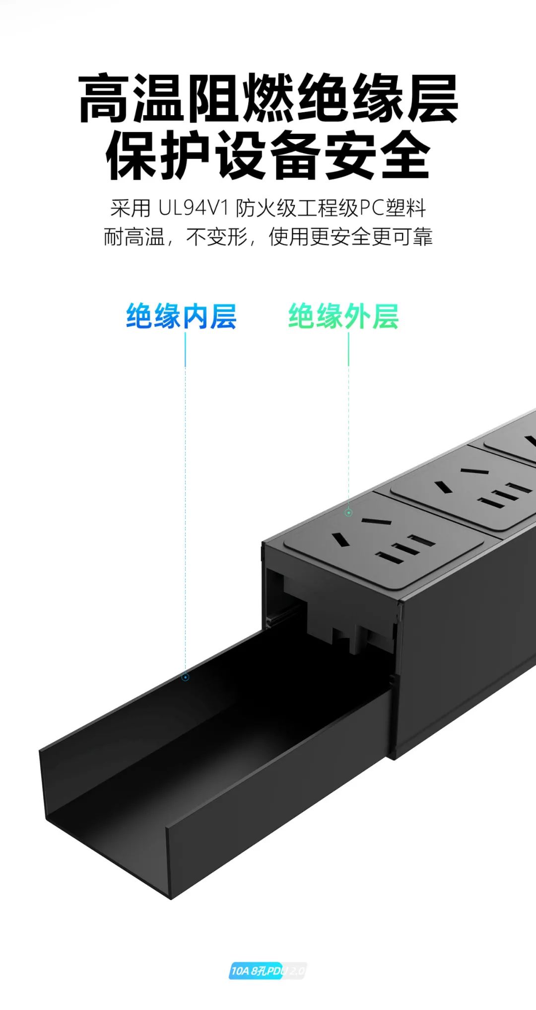 高温阻燃绝缘层 保护设备安全 采用UL94V1级工程PC塑料 耐高温 不变形 使用更安全可靠